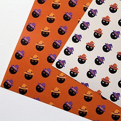 黒ネコハロウィン包装紙「カボチャを探せ！」A4サイズ（2種類各4枚入り）デザインペーパー　ラッピングペーパー　ミックス 1枚目の画像