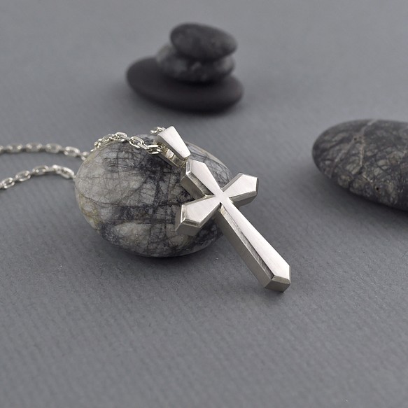 Sterling Silver Cross Necklace,Satin Finish 1枚目の画像