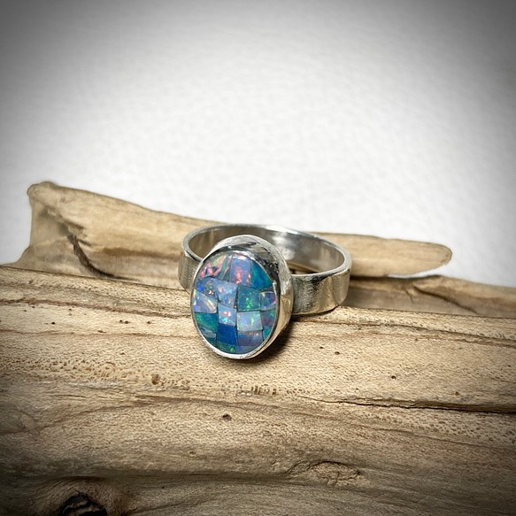モザイクオパール　シルバーリング　指輪　9号#インディアンジュエリー　天然石　silver950 925