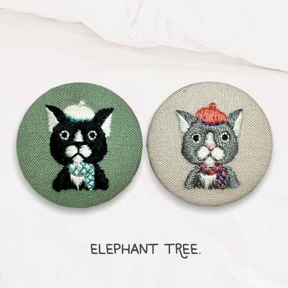 オシャレが好きなにゃん/猫刺繍ブローチ 38mm ブローチ elephant tree