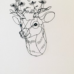 ワイヤーアート　ワイヤークラフト  鹿 flower カモミールシカ 1枚目の画像