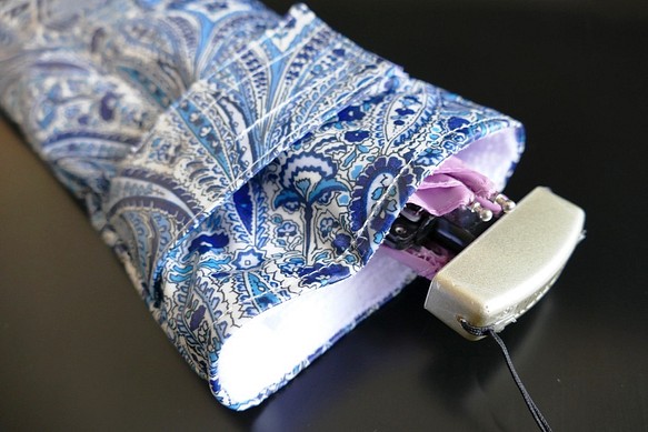 傘カバー リバティ アビーロード(ブルー) メンズ マジックテープ付 折りたたみ傘カバー 傘ケース マイクロファイバー 1枚目の画像