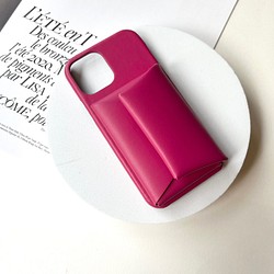 iphone14 14pro 本革　スマホケース　レザー　イニシャルが入れられる　IPHONEケース　ピンク 1枚目の画像