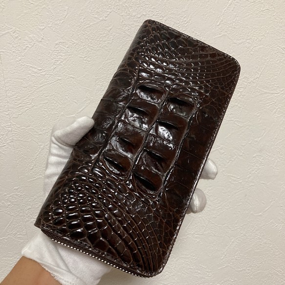 Crocodile - クロコダイル 長財布 背革 ラウンドダブルファスナー 1枚