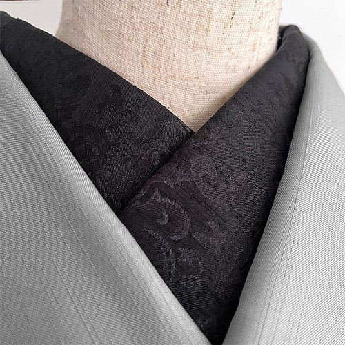 ダマスクの紋織 黒鶫(くろつぐみ) 半衿 ハンドメイド半襟 ブラック 