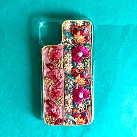 iPhone11 スマホケース インド刺繍リボン 15×17.5cm iPhoneケース