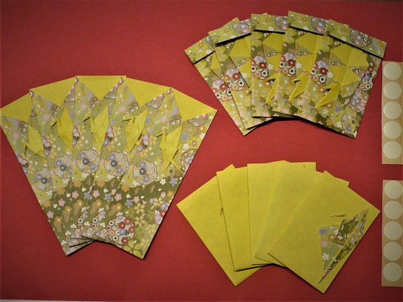 箸袋とポチ袋のセット（折り鶴　黄色） 1枚目の画像