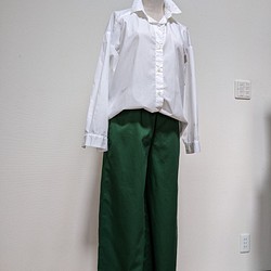 ワイドパンツ　ベリルグリーン　ゆったり　選べる丈　秋服　大人キレイ　ナチュラル　コットン100　美人 1枚目の画像