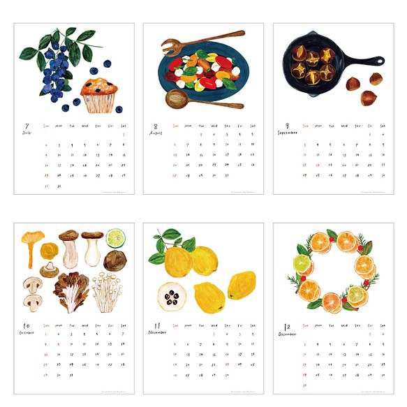 2023カレンダー　いわしまあゆ　食べ物　果物　旬　モチーフ　イラスト 3枚目の画像