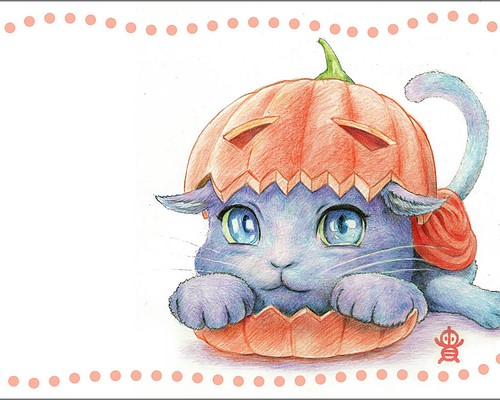 ハロウィンねこさん（#3）イラストポストカード・5枚セット ポスト 