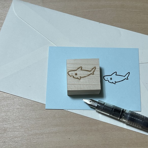 【複数購入割有】 手作りスタンプ　サメ 1枚目の画像