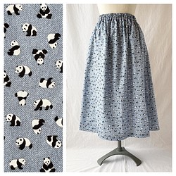 78cm長：薄型：精力充沛地度過每一天的長方形裙子(小熊貓：藍灰色)) 第1張的照片