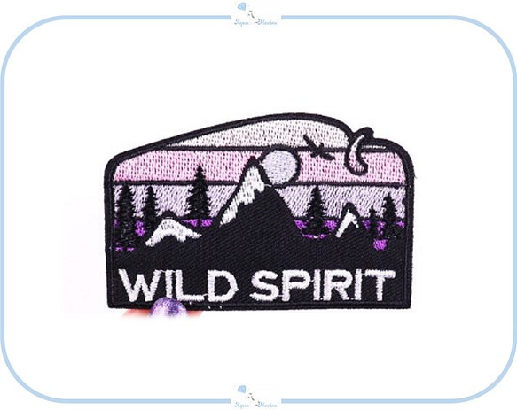ES68 アップリケ 刺繍 アイロン ワッペン wild spirit キャンプ アウトドア 自然 リメイク 古着 海外 1枚目の画像