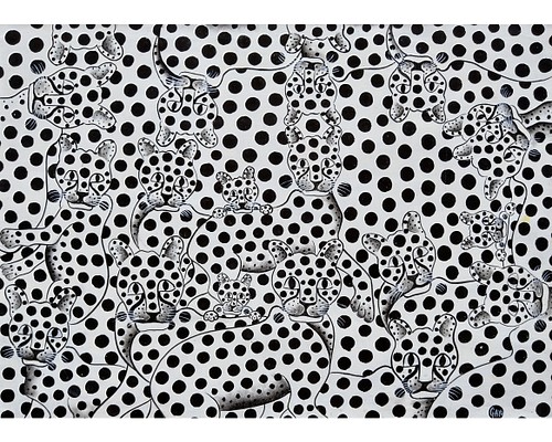 アフリカ絵画『 Leopard faces B/W 』ティンガティンガ by Gayo 50