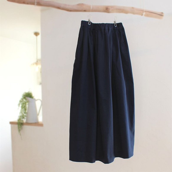 チノクロスのバレル型ロングスカート☆ネイビー ロングスカート