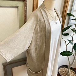 Sale price ★ 柔軟的紗布材質❤️ 3/4 袖開衫和服般的衣領米色（尺碼從 L 到 LL 不限） 第1張的照片