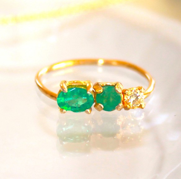 - beautifull precious - k18gp Emerald & Diamond Ring 1枚目の画像