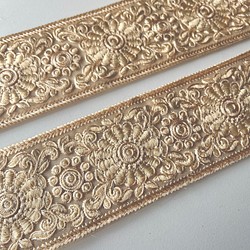 【*100cm】インド刺繍リボン　ベージュ　チュール　GN460 1枚目の画像