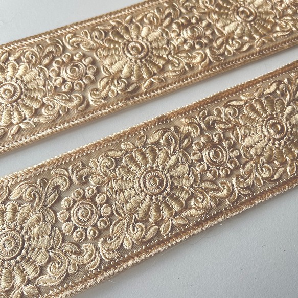 【*100cm】インド刺繍リボン　ベージュ　チュール　GN460 1枚目の画像