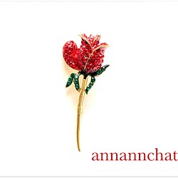 【ビンテージ　薔薇　バラ　ラインストーン　赤　ブローチ】入学式　卒業式　母の日　　アメリカ製　バラ　ばら 　 1枚目の画像
