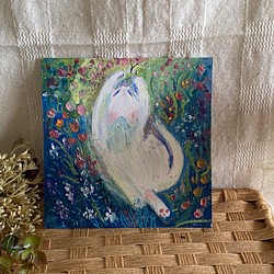 絵画 。壁掛け絵原画【ヨーロッパの荘園で白猫と一緒に散歩する美しい 