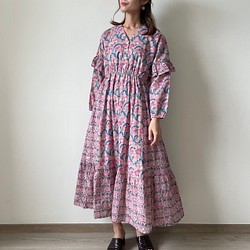 Frill Sleeve Dress / Length 128cm • • • Pink/Blue 1枚目の画像