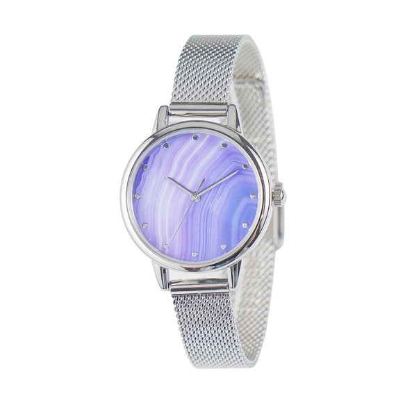藍色瑪瑙紋路手錶 米蘭錶帶 女裝手錶 全球免運 第1張的照片