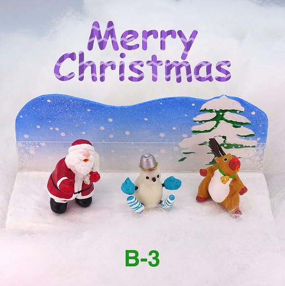 クリスマス　サンタとトナカイと雪だるまの粘土フォト＆メモスタンドB−３ 1枚目の画像