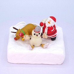 メリークリスマス　サンタとトナカイと雪だるまの粘土フォトスタンド ③ 1枚目の画像