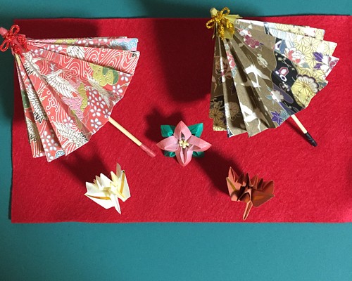 折り紙和傘、祝い鶴、花のセット、和雑貨、和小物、結婚式 