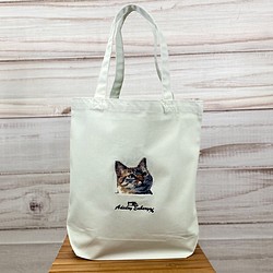 猫フォトグラフ刺繍 キャンバスコットントートバッグ/エコバッグ 1枚目の画像