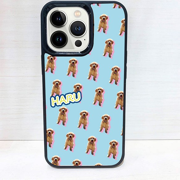 iphoneアクリルパネルケース 犬の写真オリジナル加工デザイン 総柄 かわいいワンちゃんの柄 トイプードル チワワ 1枚目の画像