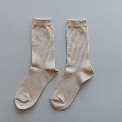 亞麻針織襪(米色)22-24cm 第1張的照片