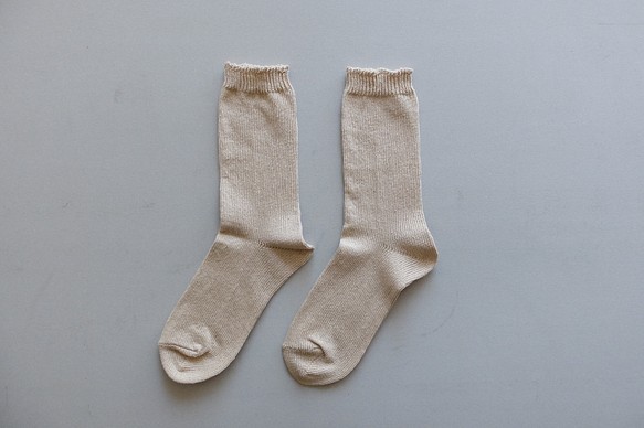 亞麻針織襪(米色)22-24cm 第1張的照片
