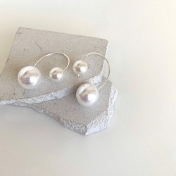 silver filled 2way double pearl パールキャッチ ピアス 1枚目の画像
