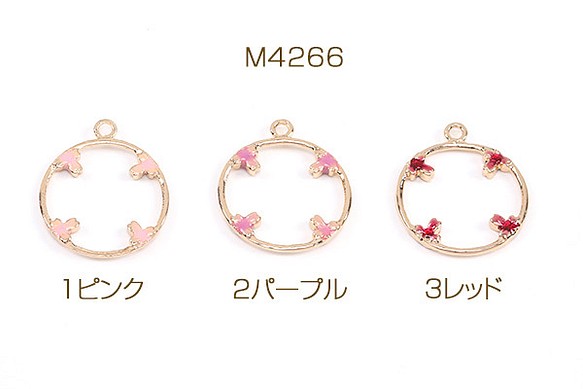 M4266-2  18個  エポチャーム 桜のサークルチャーム 20×24mm ゴールド  3x（6ヶ） 1枚目の画像