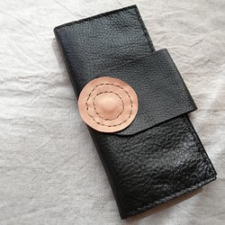 simple wallet　ブラック✗ナチュラル　オイルシュリンクレザー 1枚目の画像