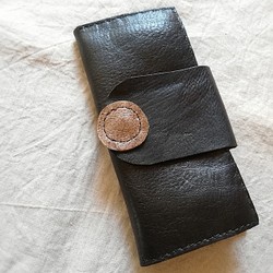 simple wallet　ブラック✗ブラウン　オイルシュリンクレザー 1枚目の画像