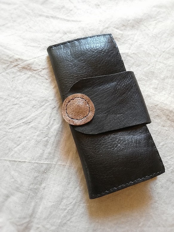 simple wallet　ブラック✗ブラウン　オイルシュリンクレザー 1枚目の画像