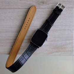 高級革使用　腕時計　ベルト　時計　アップルウォッチバンド　フランス産　アリゲーターワニ革　メンズ 1枚目の画像
