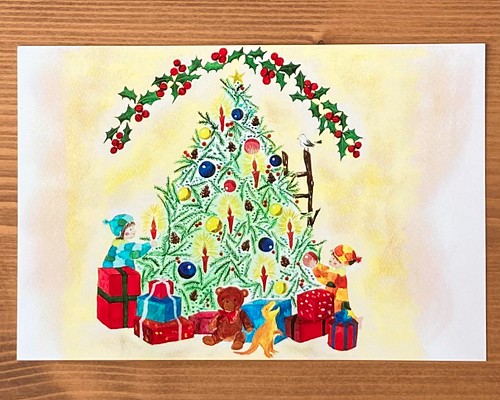 水彩画 クリスマスが来る 手描きイラスト クリスマスカード クリスマスツリーの飾り付け カード レター ぴっぴのたからばこ 通販 Creema クリーマ ハンドメイド 手作り クラフト作品の販売サイト