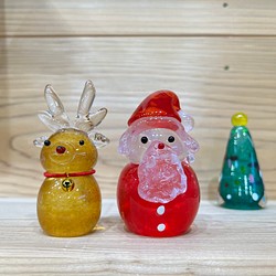 【 受注制作 】 ＊送料無料＊ ガラス  クリスマスセット サンタ・トナカイ・ツリー(グリーン)  各1点 1枚目の画像