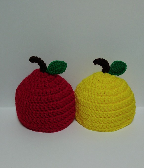 林檎＆柚子の厚めニット帽子 りんご　ゆず 1枚目の画像
