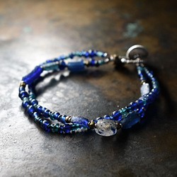 古琉璃水晶、羅馬玻璃和藍色混合仿古珠雙手鍊 第1張的照片
