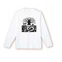 木、牛、鶏デザイン　長袖Tシャツ(男女兼用)綿100% 1枚目の画像