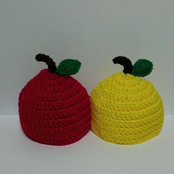 林檎＆柚子の厚めニット帽子 大人サイズ　 1枚目の画像