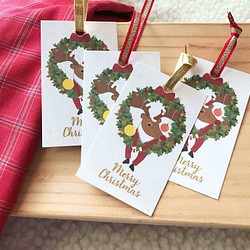 聖誕麋鹿禮物小卡(一組4入) 小卡片 禮物吊卡 吊牌 聖誕卡 第1張的照片