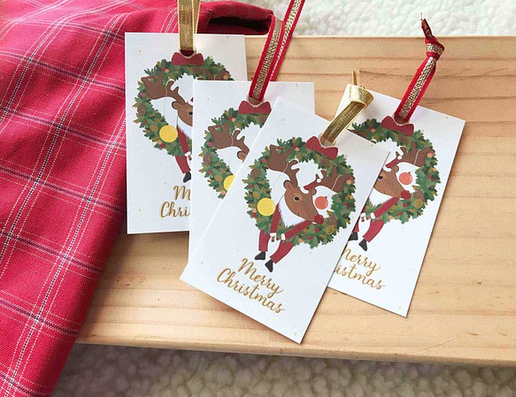 聖誕麋鹿禮物小卡(一組4入) 小卡片 禮物吊卡 吊牌 聖誕卡 第1張的照片
