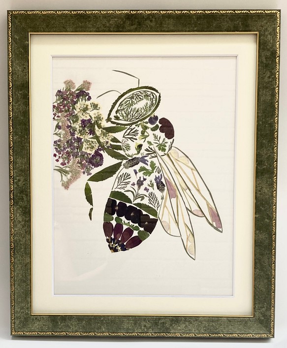 【緻密な押し花】フレーム付き　おしゃれ　インテリア　ミツバチ　蜂　送料無料 1枚目の画像