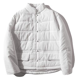 綿麻中綿ジャケット　暖かいジャケット　ショートジャケット　ホワイト　#L115WH 1枚目の画像